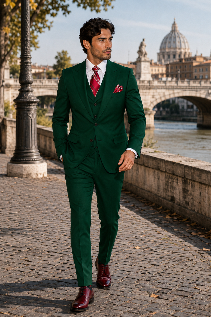 Green Double Breasted Suit Many Styles & Brands $99UP Hunter Green Peak Lapel 100% Percent Fabric Double Breasted Slanted Vest