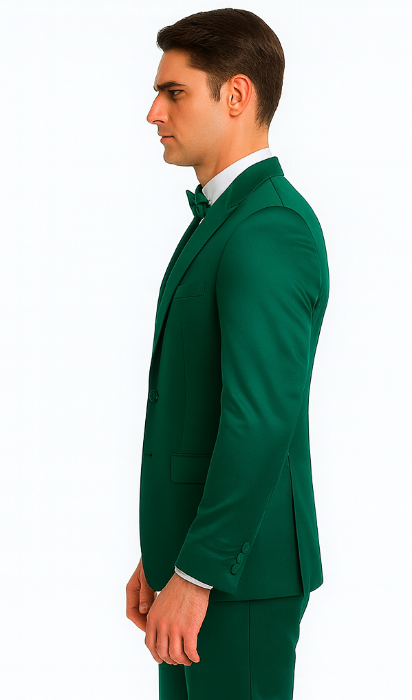 Stylish Green Satin 3 Piece Slim Fit Tazzio Men's Suit with Peak Lapel Suit - 34 Short or Extra Small