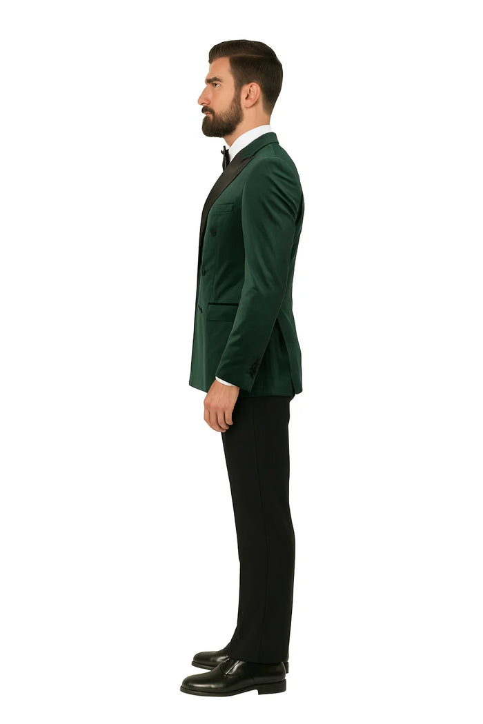 Green Velvet Double Breasted Tuxedo Jacket Wedding & Prom