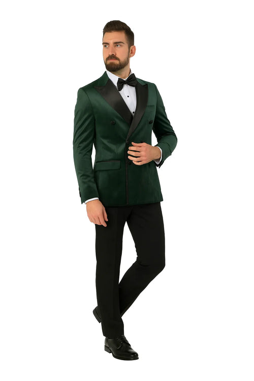 Green Velvet Double Breasted Tuxedo Jacket Wedding & Prom