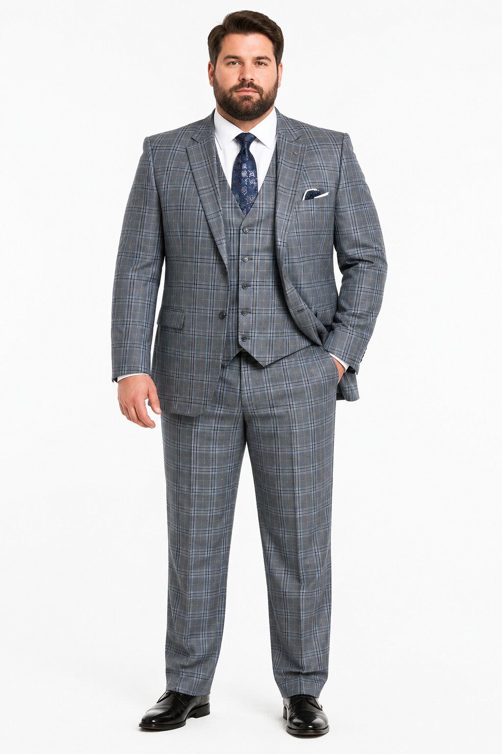 Big and Tall Suit -   Plaid Big and Tall 3 PC Suit