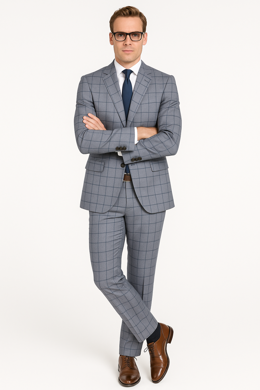 Gray Groomsmen Suits Mens Slim Fit Window Pane Suit Grey - 36S