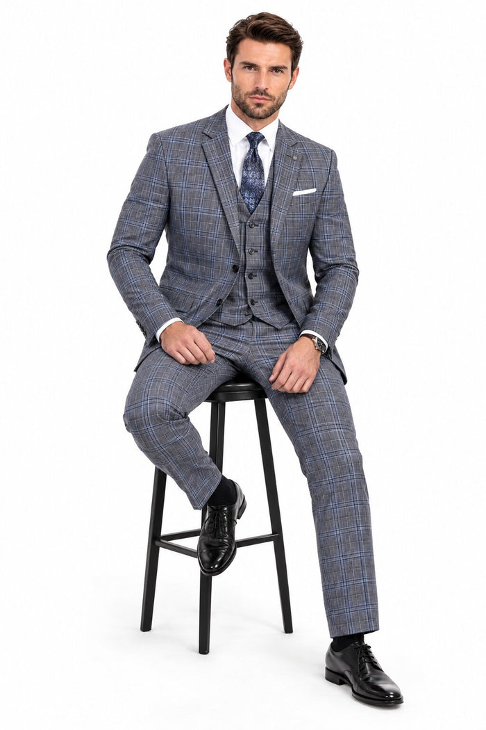 Big and Tall Suit -   Plaid Big and Tall 3 PC Suit