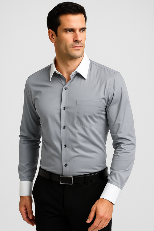 Classic Stylish Fashionable -White Collar Two Toned Contrast white collars Multi-color Men's Dress Shirt