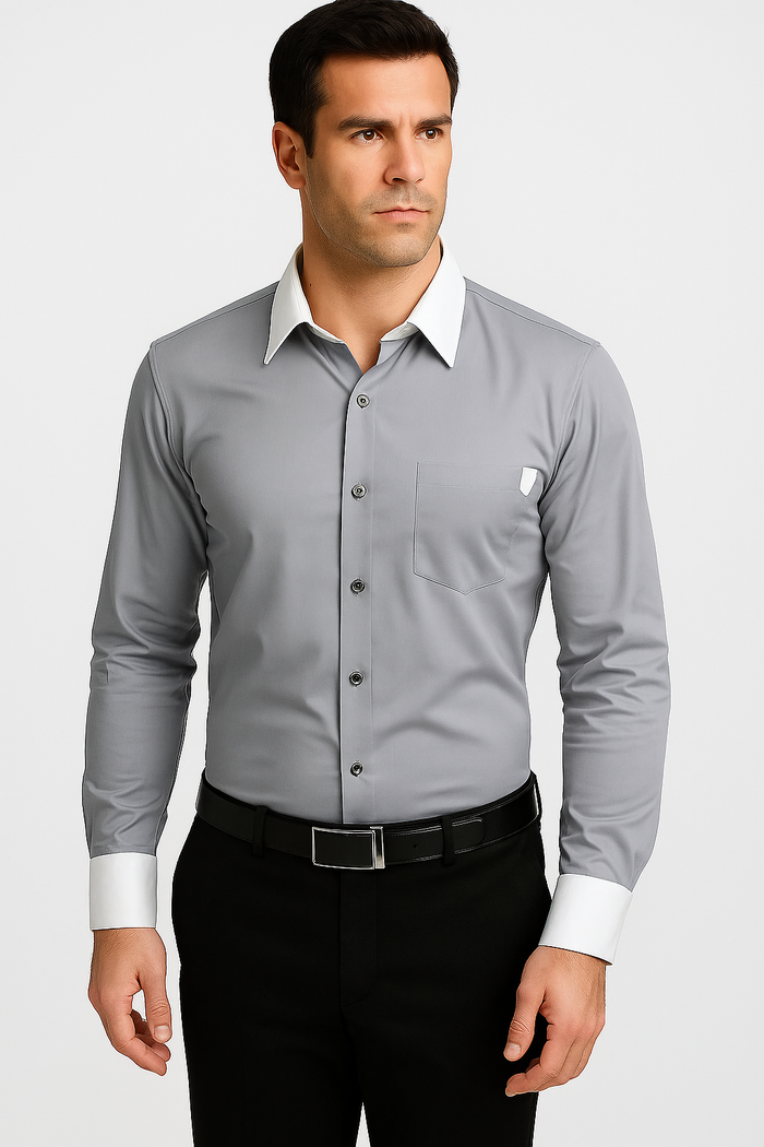 Classic Stylish Fashionable -White Collar Two Toned Contrast white collars Multi-color Men's Dress Shirt