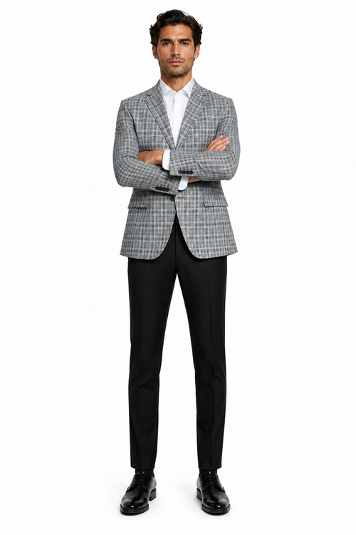 Grey Wool Modern Fit Plaid blazers Sport Coat