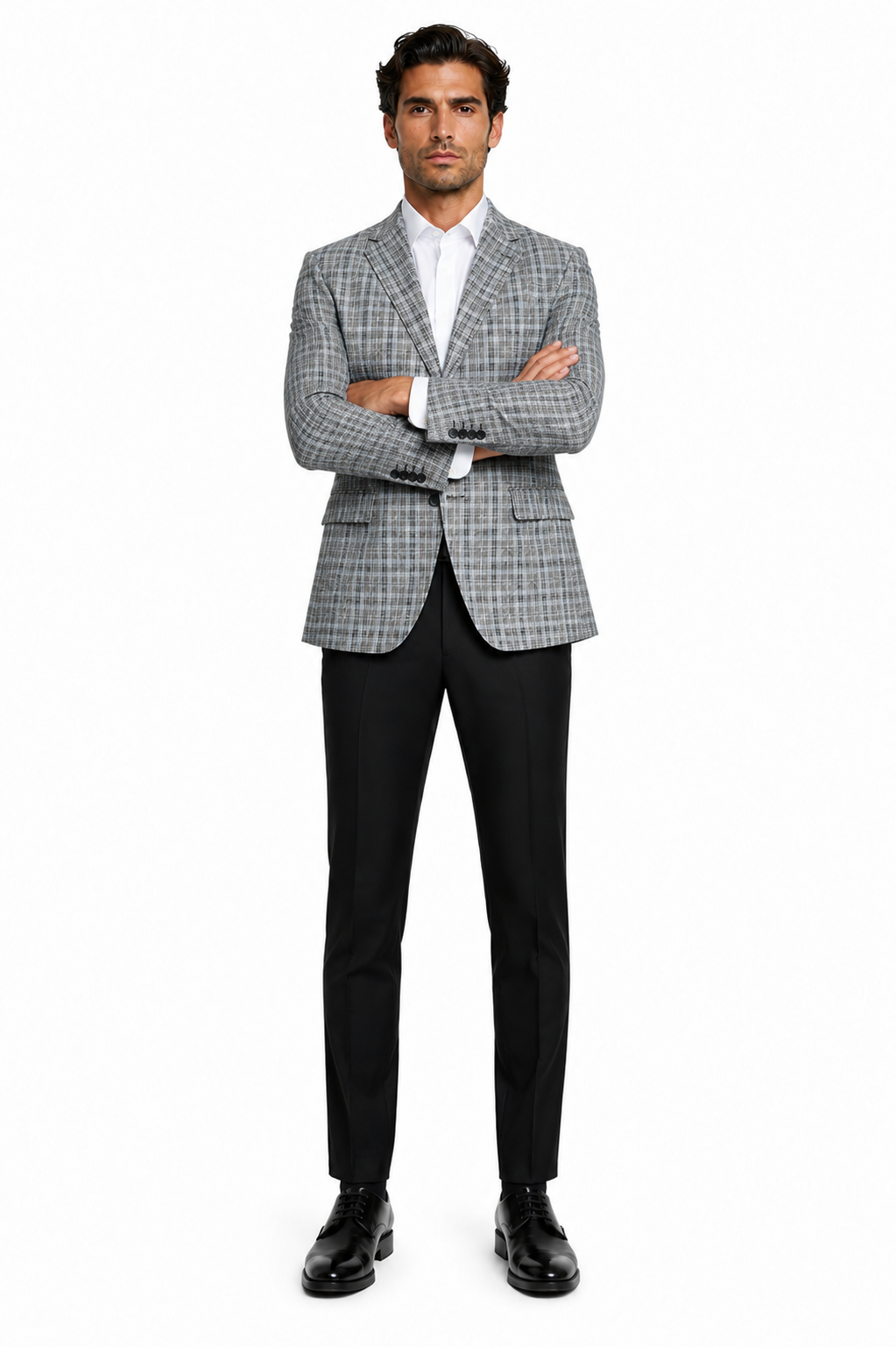Grey Wool Modern Fit Plaid blazers Sport Coat