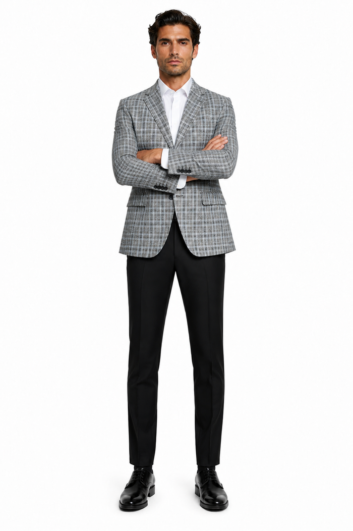 Grey Wool Modern Fit Plaid blazers Sport Coat