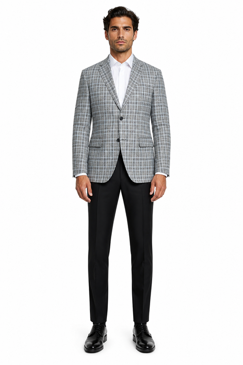 Grey Wool Modern Fit Plaid blazers Sport Coat