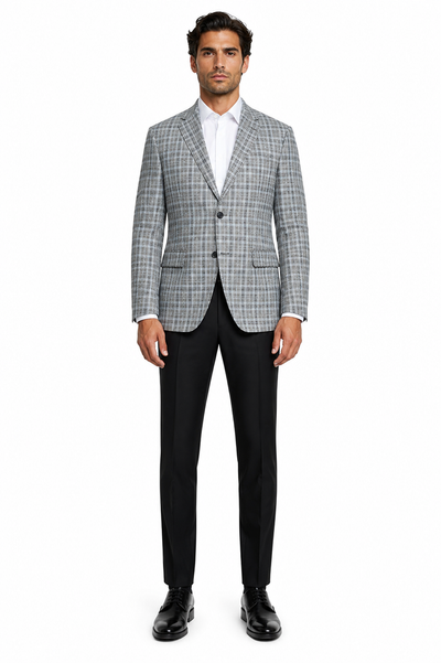 Grey Wool Modern Fit Plaid blazers Sport Coat