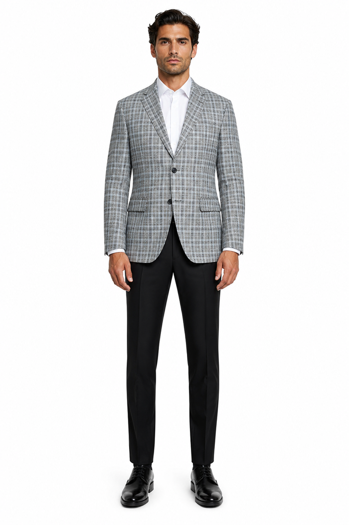 Grey Wool Modern Fit Plaid blazers Sport Coat