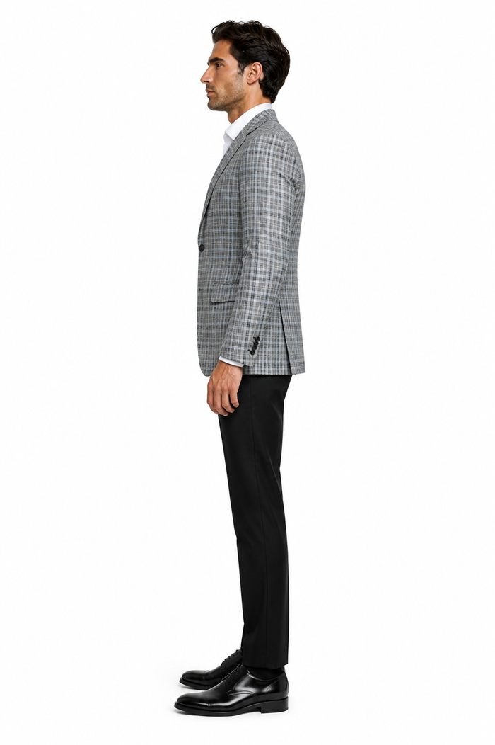Grey Wool Modern Fit Plaid blazers Sport Coat