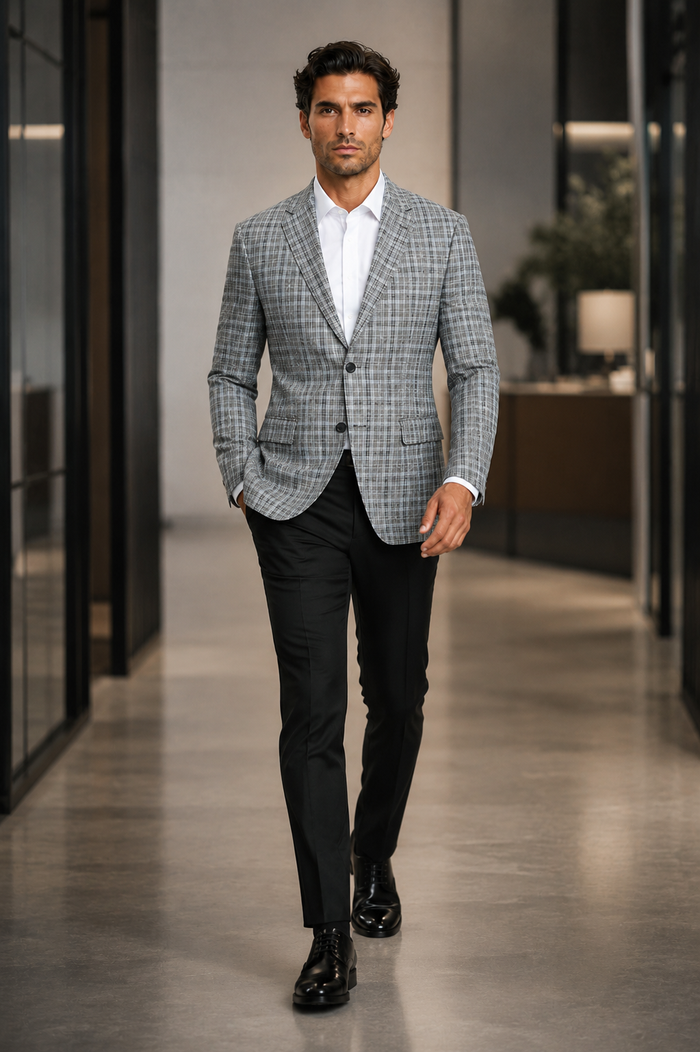 Grey Wool Modern Fit Plaid blazers Sport Coat