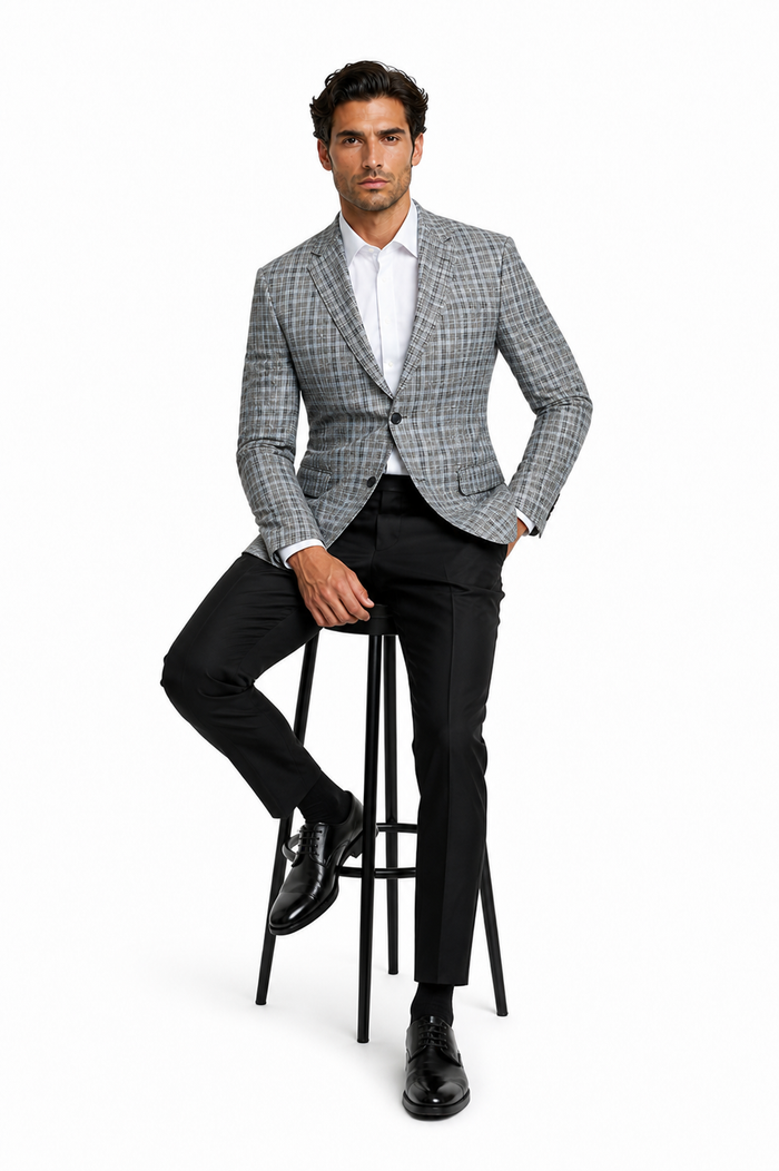 Grey Wool Modern Fit Plaid blazers Sport Coat