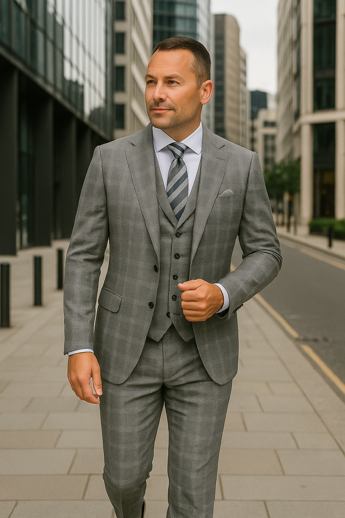 Modern Fit - Wool Suit - Italian Made Business Suit by Statement Men's 3 Piece 100% Wool Modern Fit Suit - Coordinating Solid Color Vest