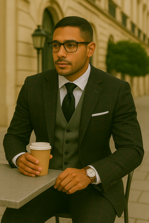 Modern Fit - Wool Suit - Italian Made Business Suit by Statement Men's 3 Piece 100% Wool Modern Fit Suit - Bold Accent Color