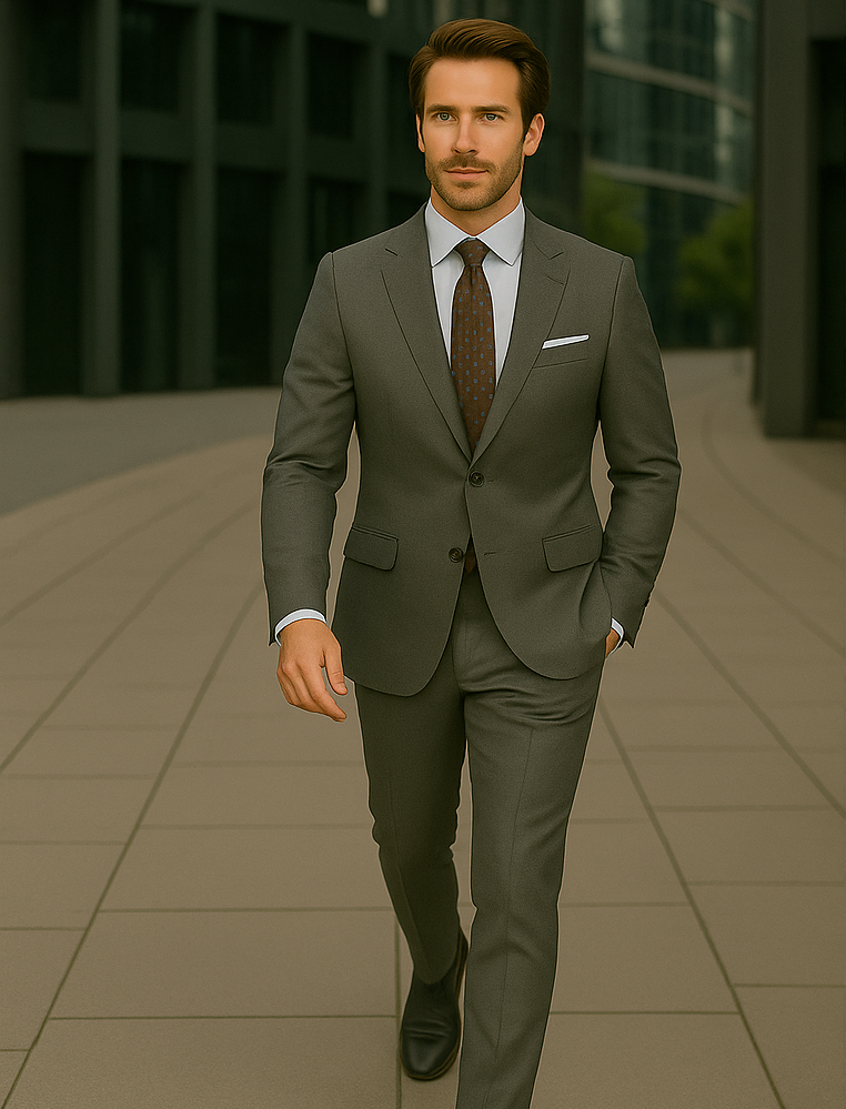 Wool Suit - Italian Made Business Suit by Statement Men's 2 Piece 100% Wool Modern Fit Suit - Subtle Windowpane - 38R