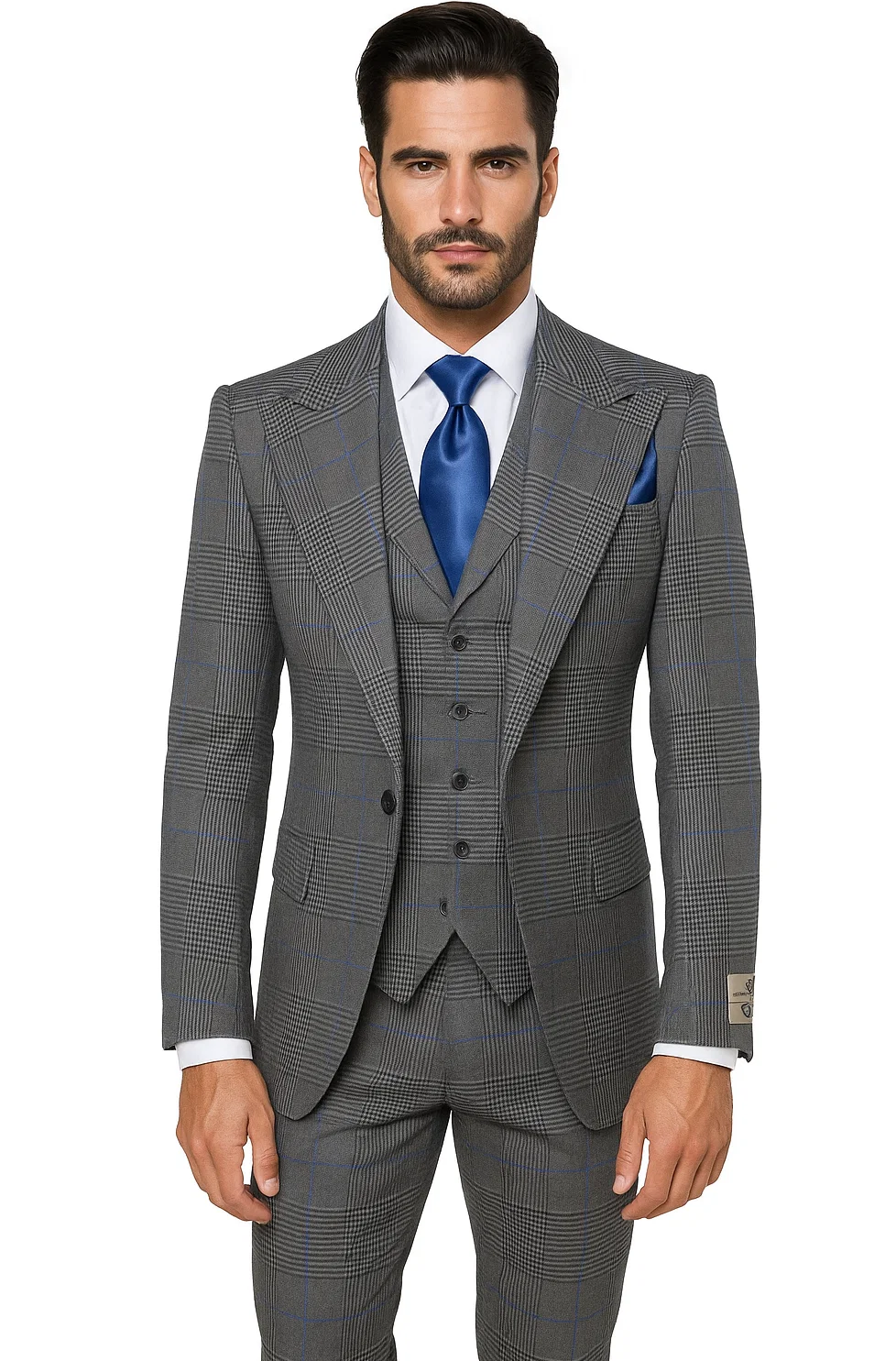 Suits With Baggy Pleated Pants - Wide Leg Pants 100% Wool - Classic Fit Gray Color by Rossiman - 38 Regular