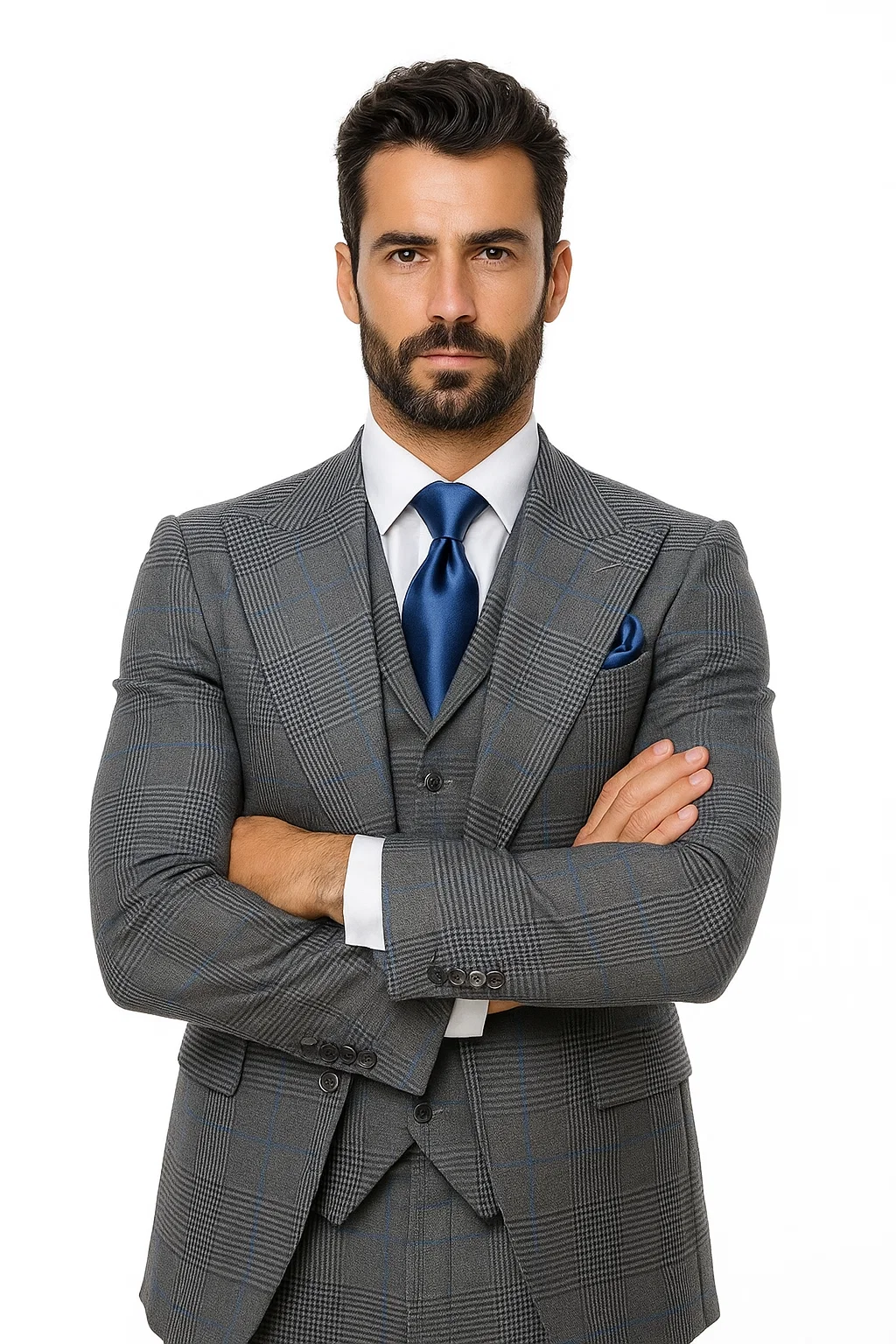 Suits With Baggy Pleated Pants - Wide Leg Pants 100% Wool - Classic Fit Gray Color by Rossiman - 38 Regular