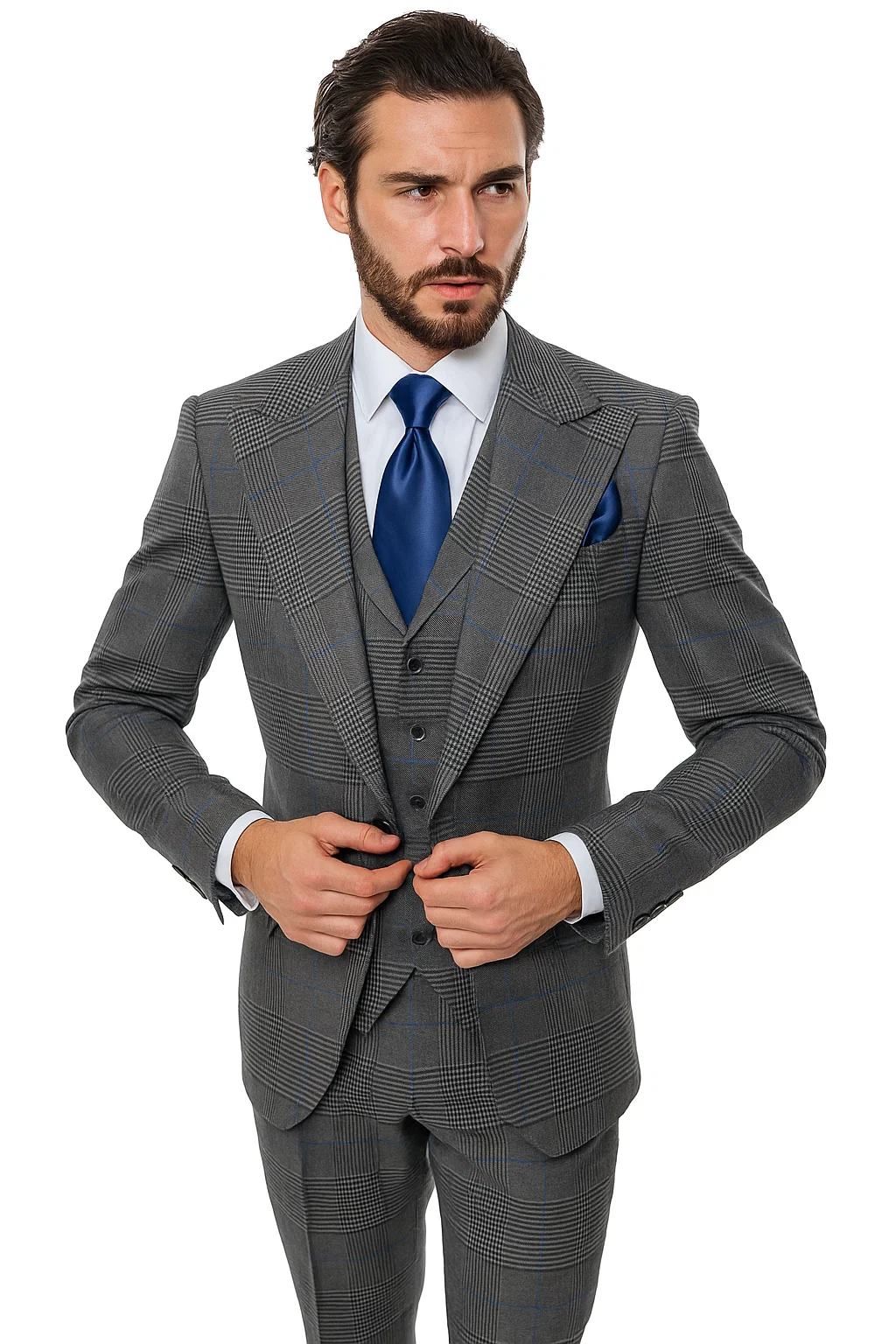 Suits With Baggy Pleated Pants - Wide Leg Pants 100% Wool - Classic Fit Gray Color by Rossiman - 38 Regular