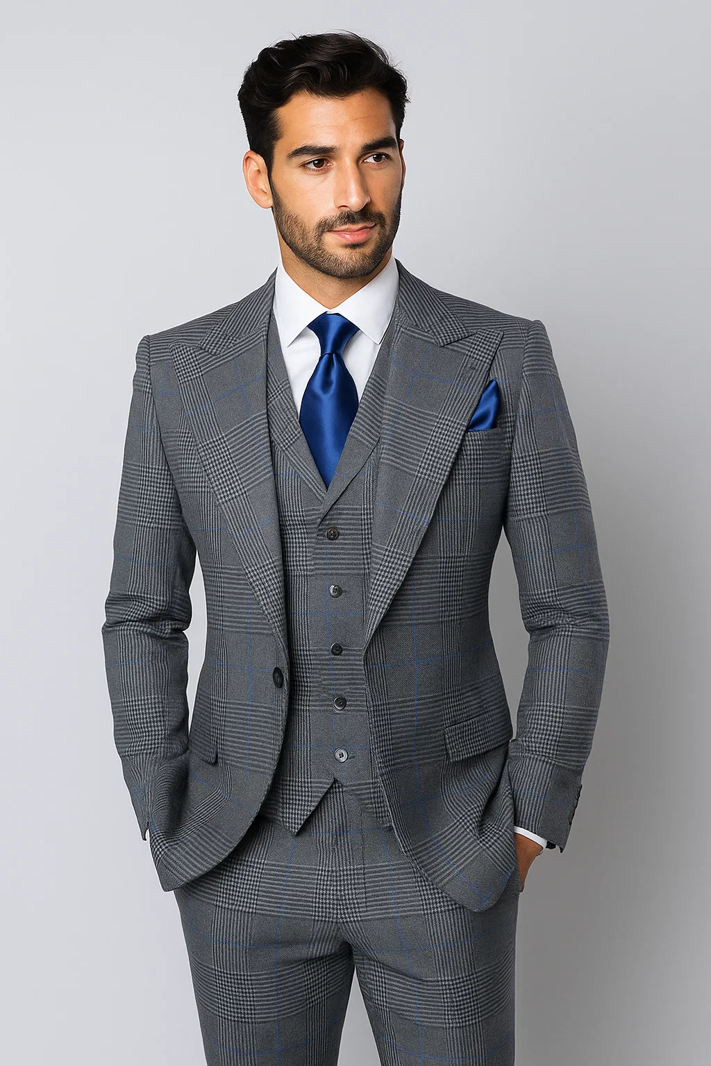 Suits With Baggy Pleated Pants - Wide Leg Pants 100% Wool - Classic Fit Gray Color by Rossiman - 38 Regular