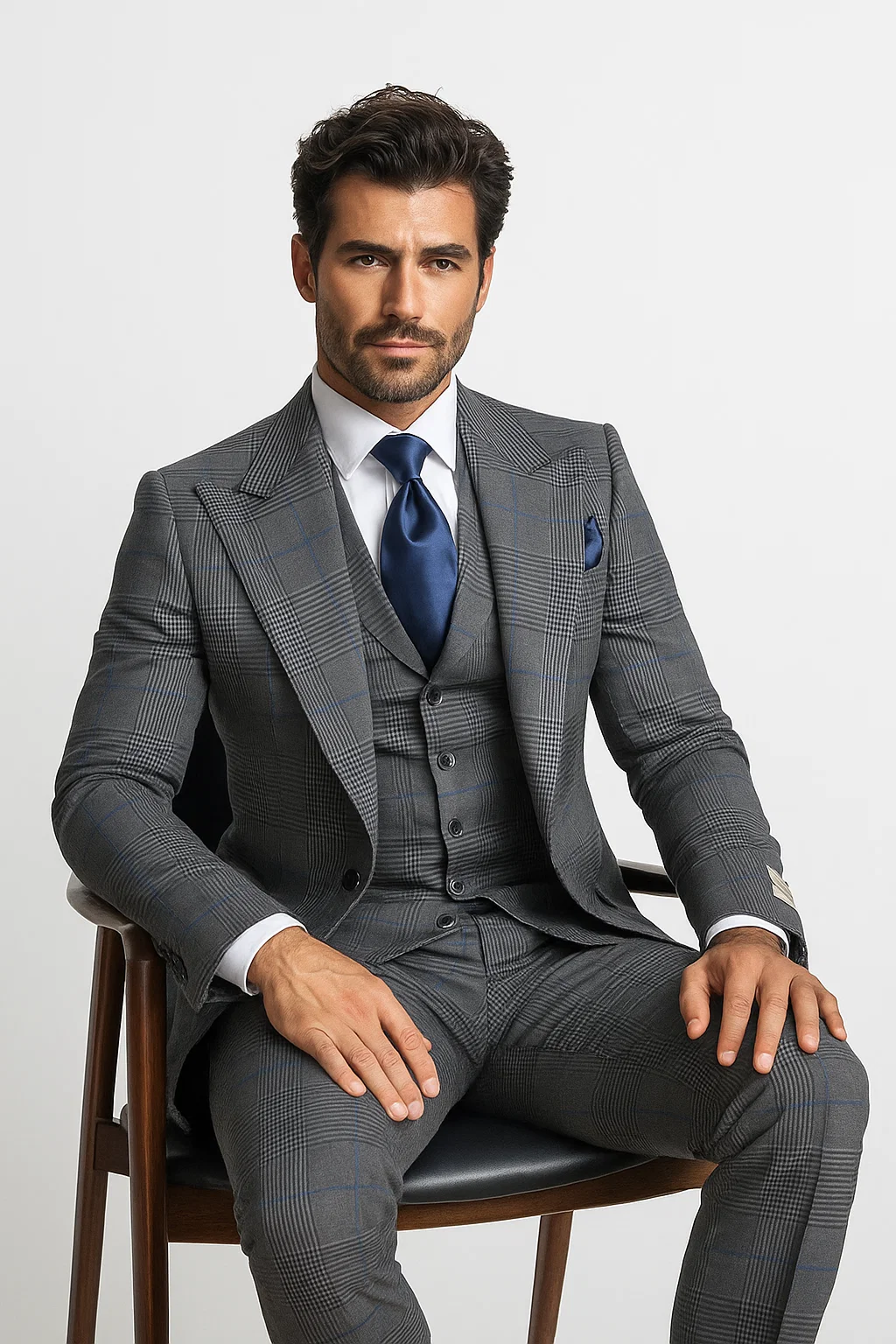Suits With Baggy Pleated Pants - Wide Leg Pants 100% Wool - Classic Fit Gray Color by Rossiman - 38 Regular