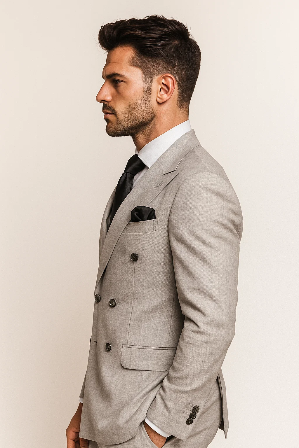 Suits With Baggy Pleated Pants - Wide Leg Pants 100% Wool - Classic Fit in Grey Color by Rossiman - 38 Regular