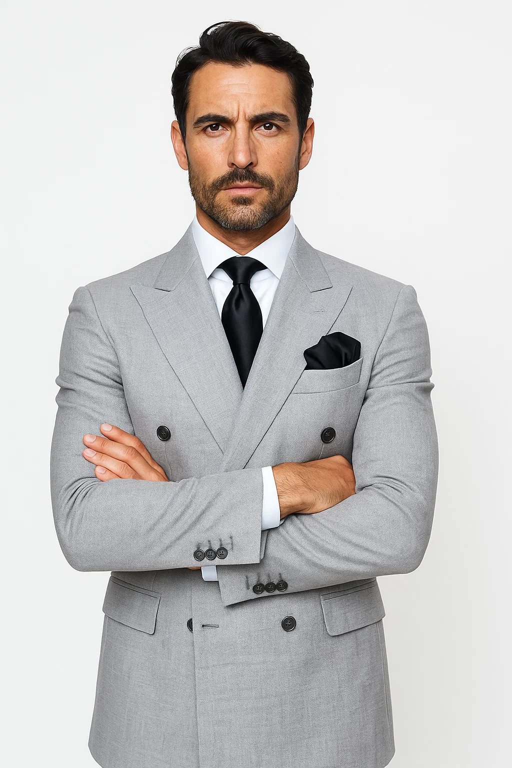 Suits With Baggy Pleated Pants - Wide Leg Pants 100% Wool - Classic Fit in Grey Color by Rossiman - 38 Regular