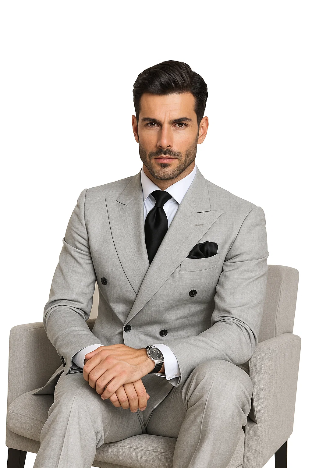 Suits With Baggy Pleated Pants - Wide Leg Pants 100% Wool - Classic Fit in Grey Color by Rossiman - 38 Regular