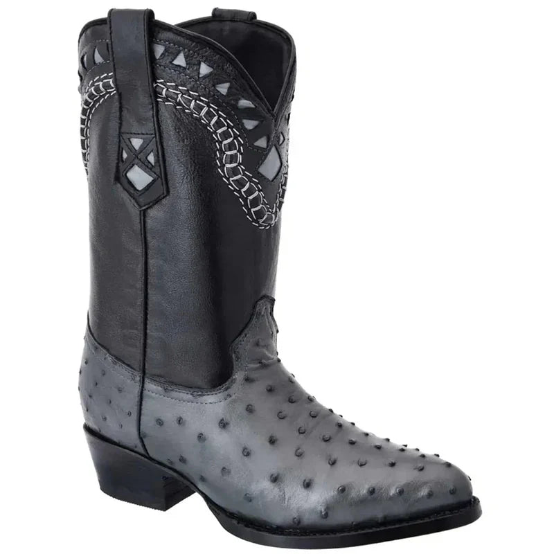 Mens White Diamond Boot Grey Ostrich Cowboy Boots J-Toe - 6