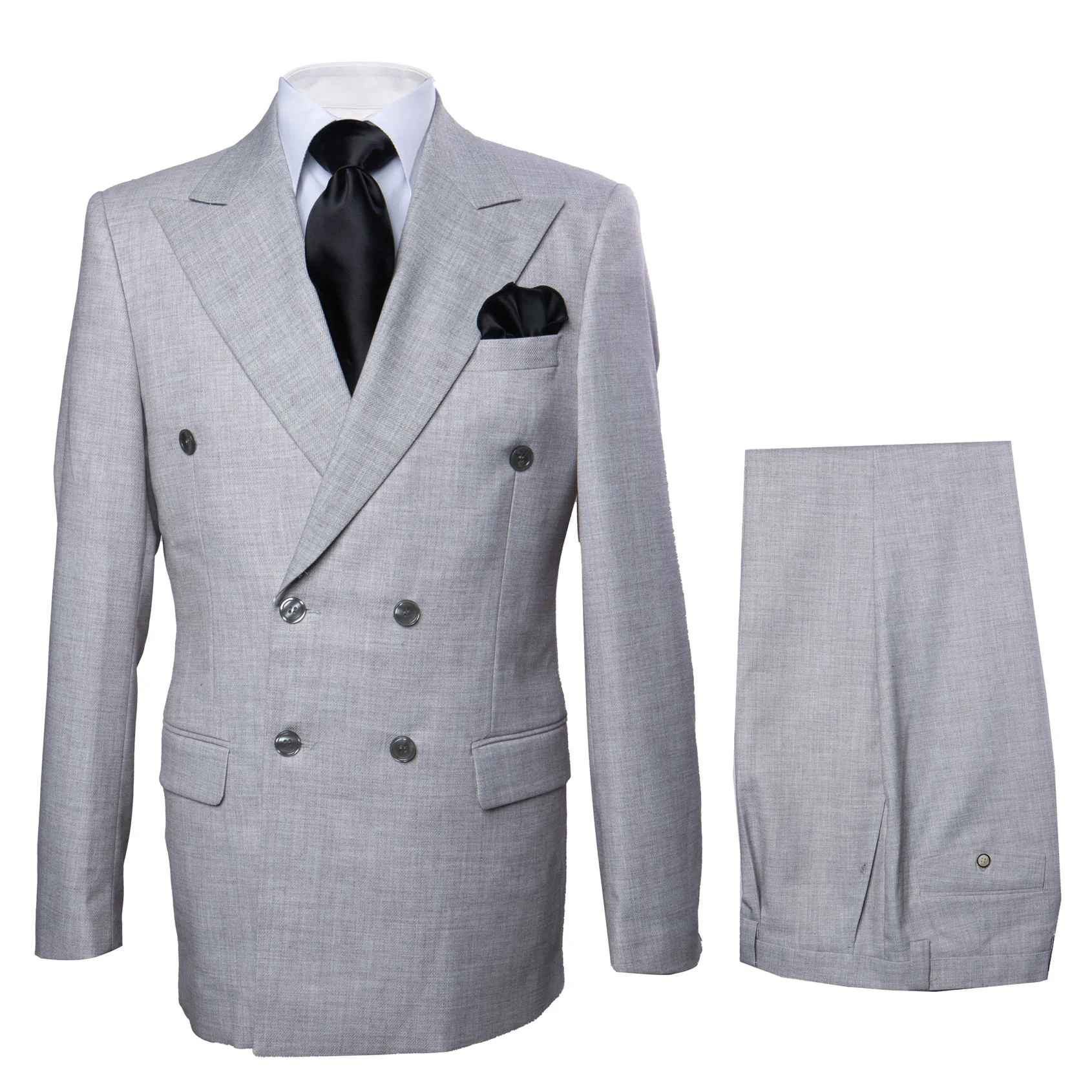 Suits With Baggy Pleated Pants - Wide Leg Pants 100% Wool - Classic Fit in Grey Color by Rossiman - 38 Regular
