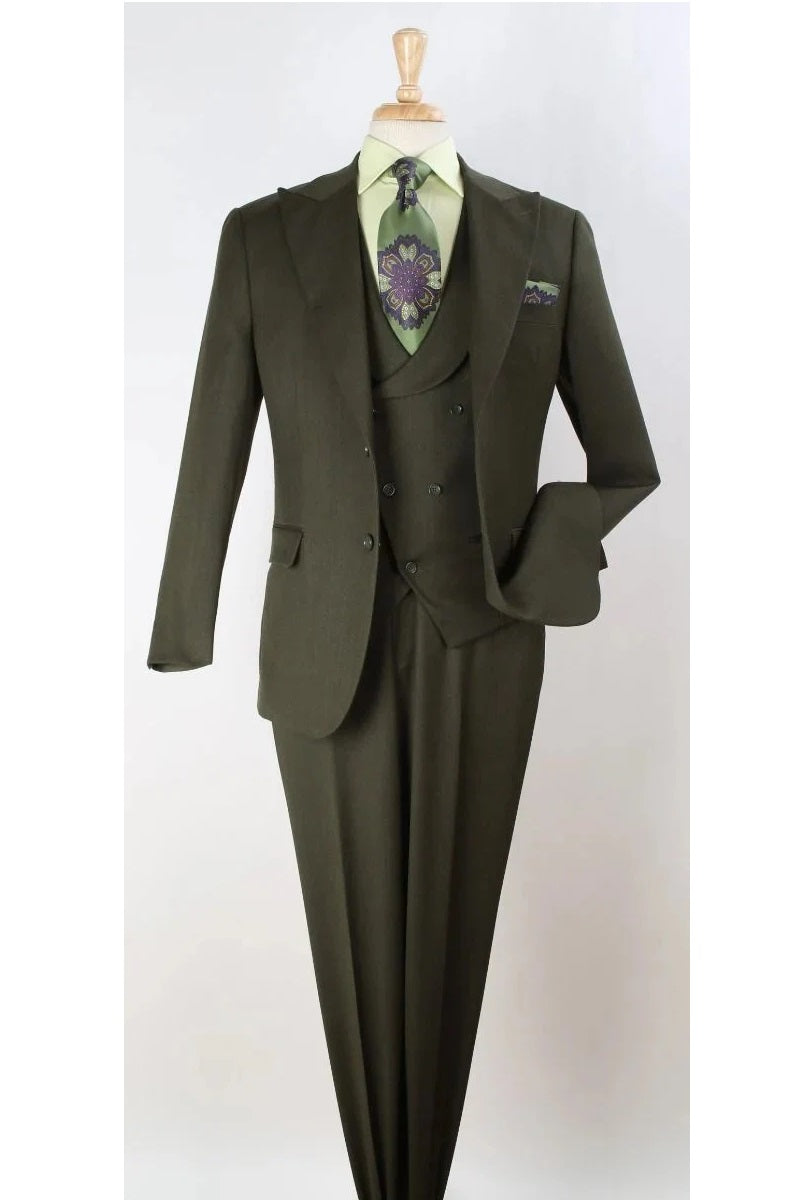 Big and Tall Business Suits - Suits For Big Man - Large Men's Solid Olive Vested Suits