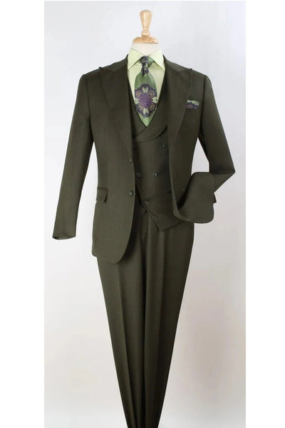 Big and Tall Business Suits - Suits For Big Man - Large Men's Solid Olive Vested Suits