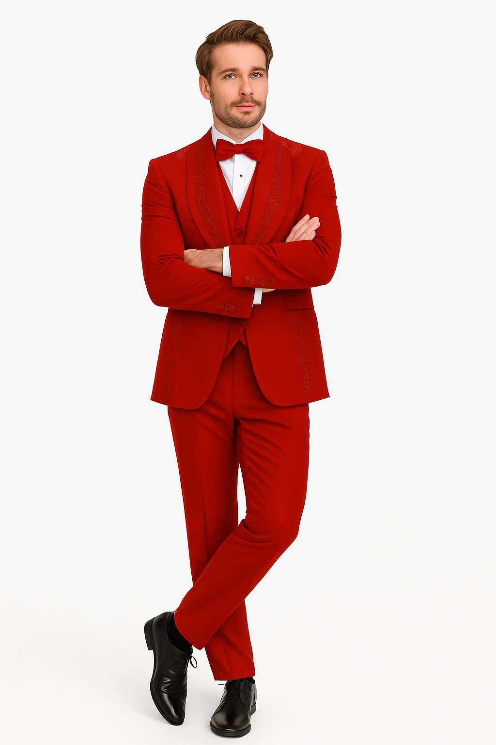 Italian Red Wool 3-Piece Modern Fit Tuxedo - 34 Short or Extra Small