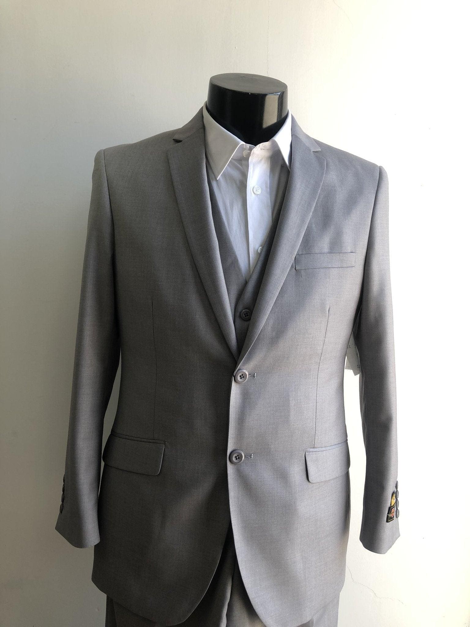 Mens Dark Gray Groomsmen Suits - 2 Button Suit - Light Gray