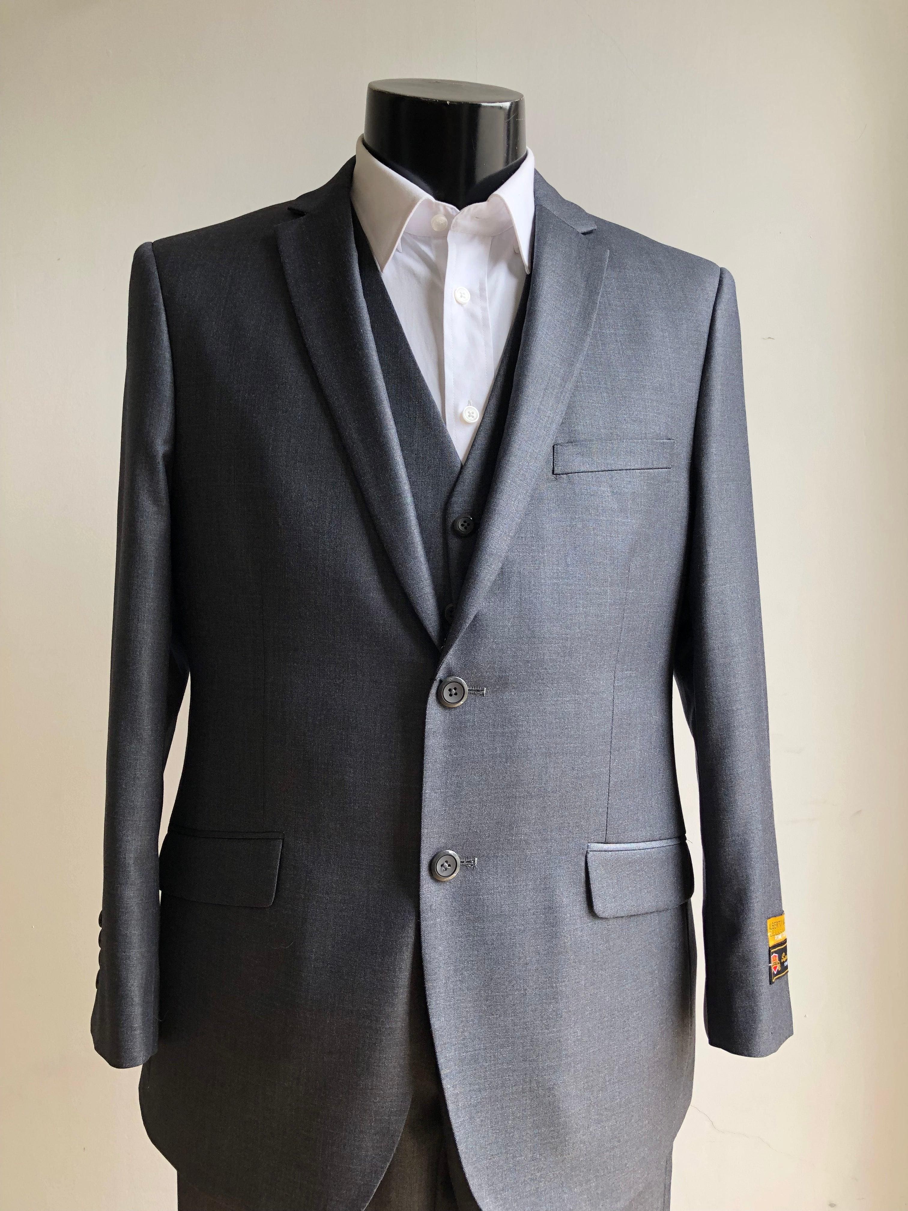 Mens Groomsmen Suits - Flap Pocket Black suit - Gray