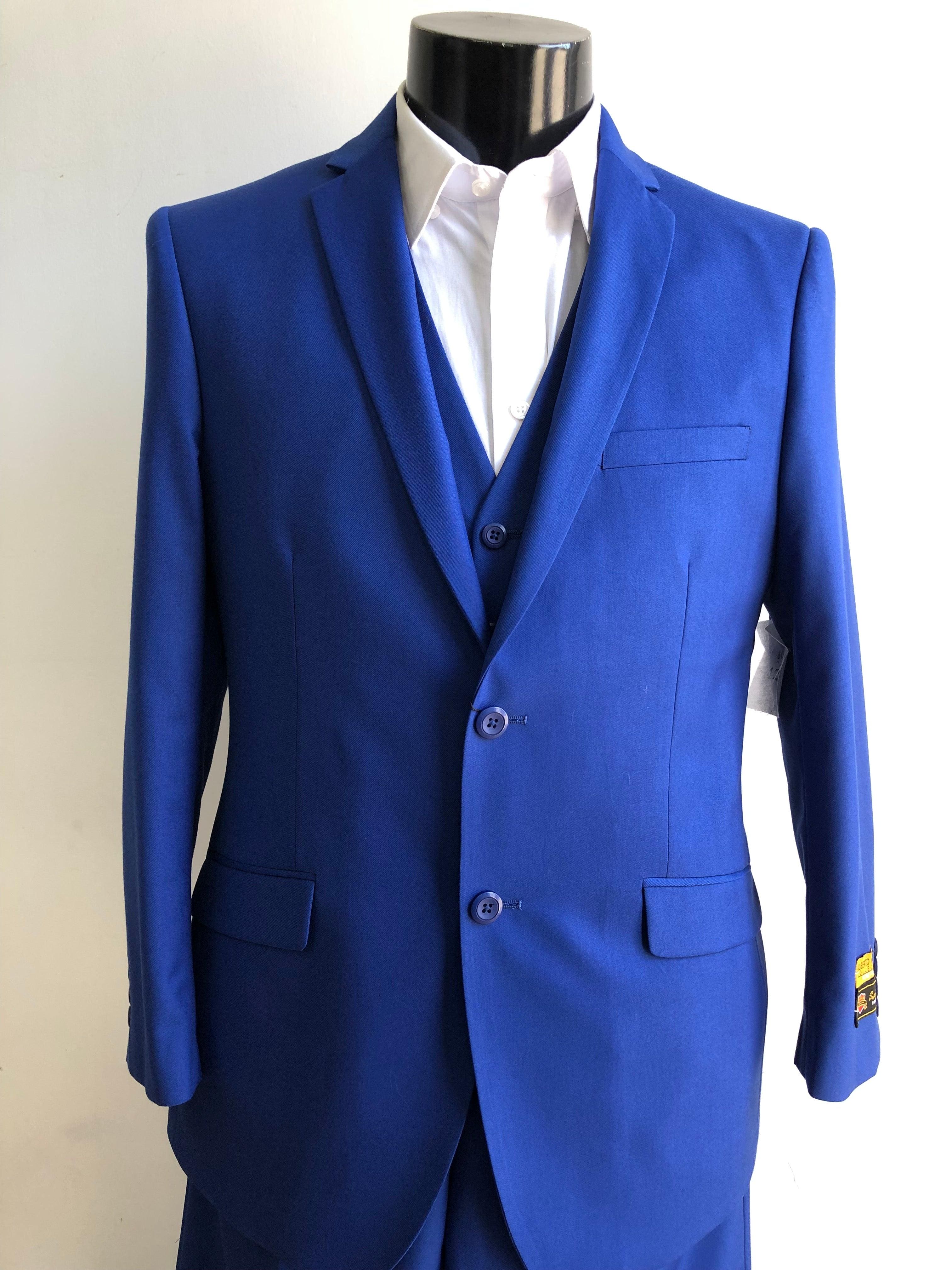 Blue Groomsmen Suits - One Chest Pocket - Slim Fit Suit - Blue