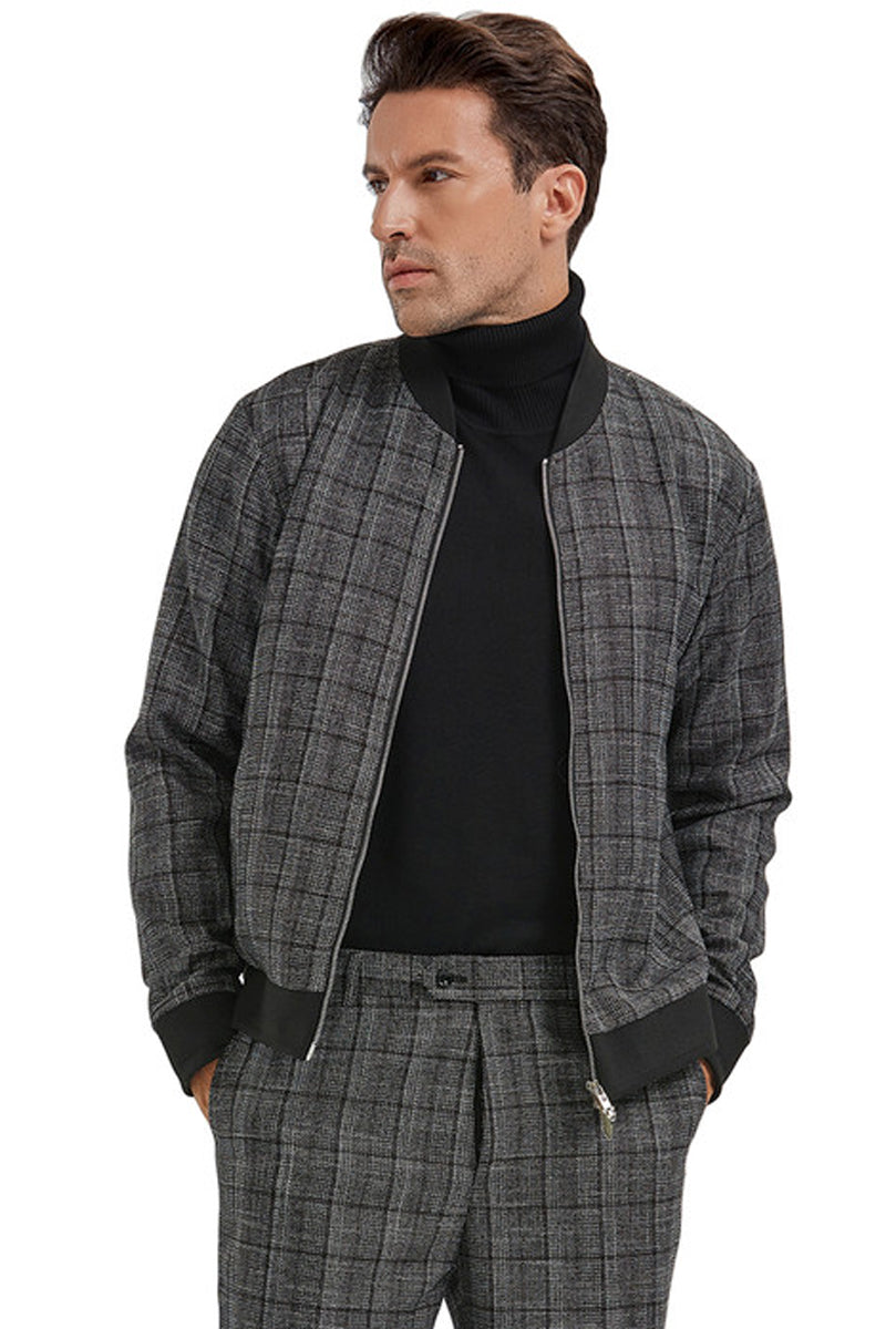"Black Plaid Men's Casual Walking Track Suit Set - Jacket & Pant" - X-Small