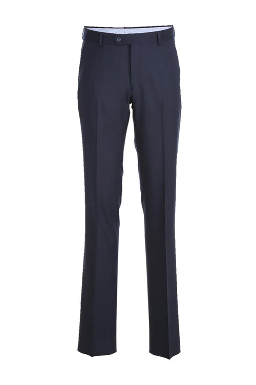 "Modern Fit Navy Blue Wool Suit - Men's Designer Two Button Half Canvas"