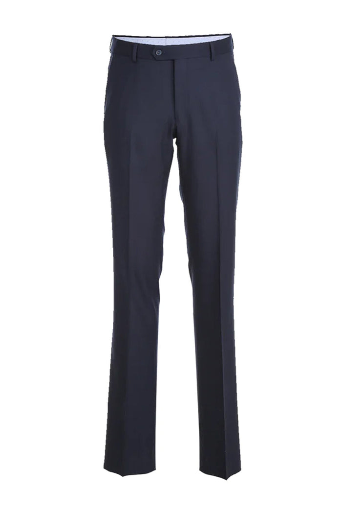 "Modern Fit Navy Blue Wool Suit - Men's Designer Two Button Half Canvas"