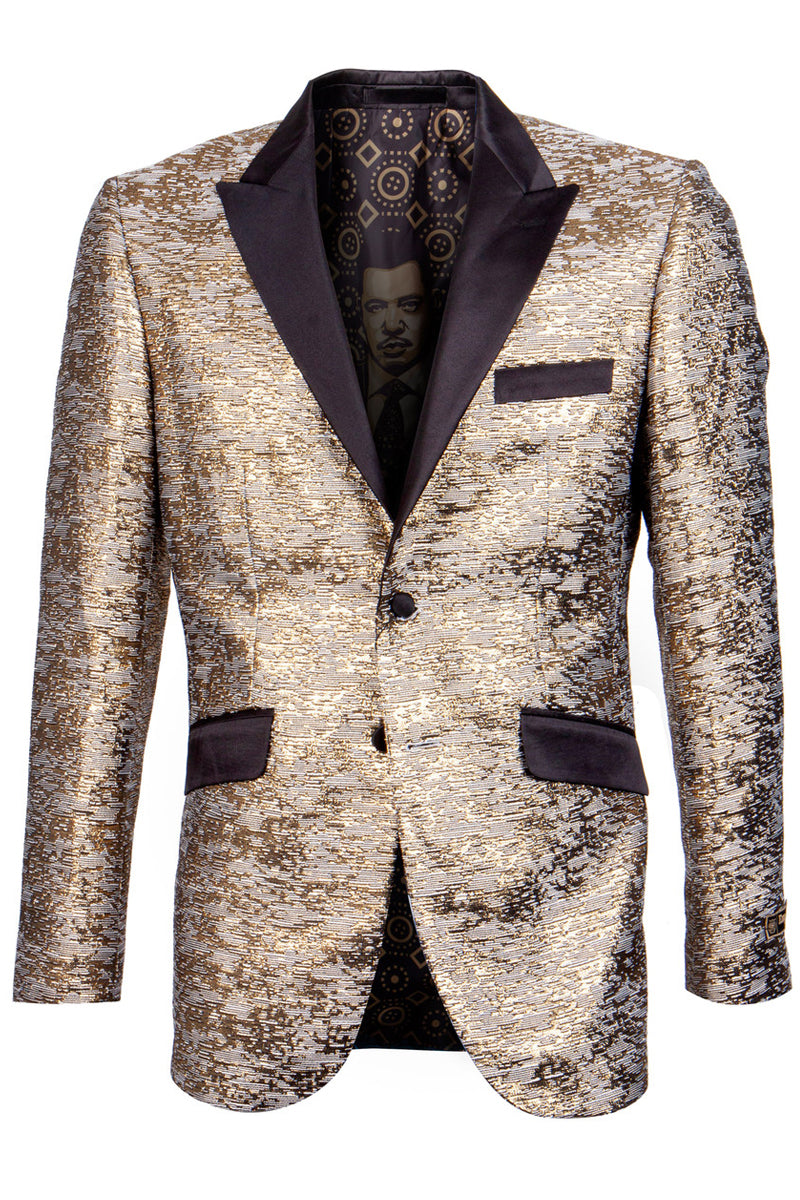 "Copper & Black Satin Tuxedo Jacket for Men - Shiny Textured Style"