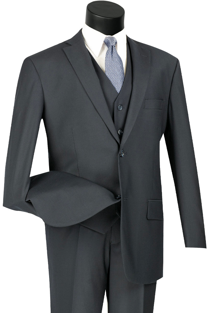 Mens Classic Fit Flat Front Vested Suit in Navy - 36 Short