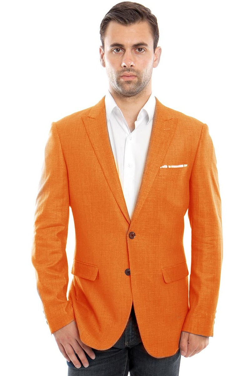 "Orange Linen Blazer for Men - Two Button Summer Style"