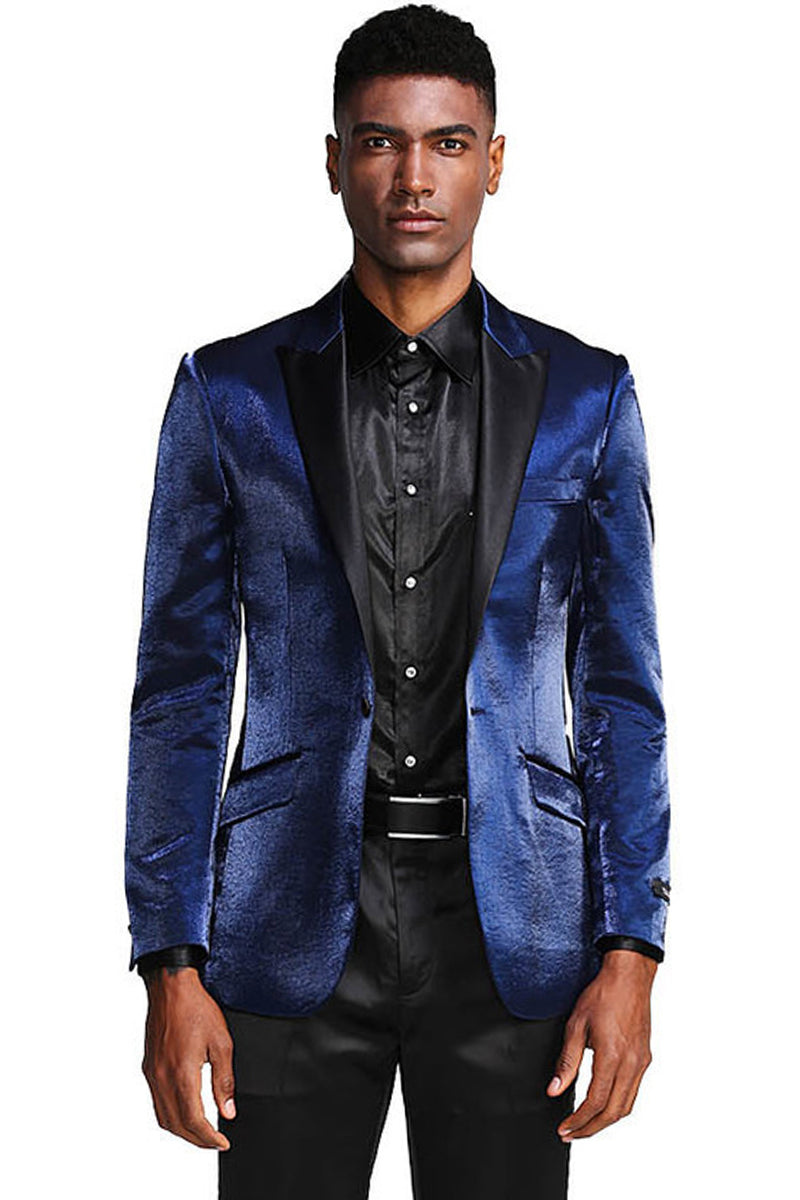 Navy Blue Men's Slim Fit Satin Tuxedo Jacket for Prom & Wedding