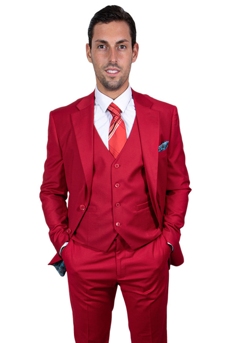 "Stacy Adams Men's Two Button Vested Basic Suit in Red"