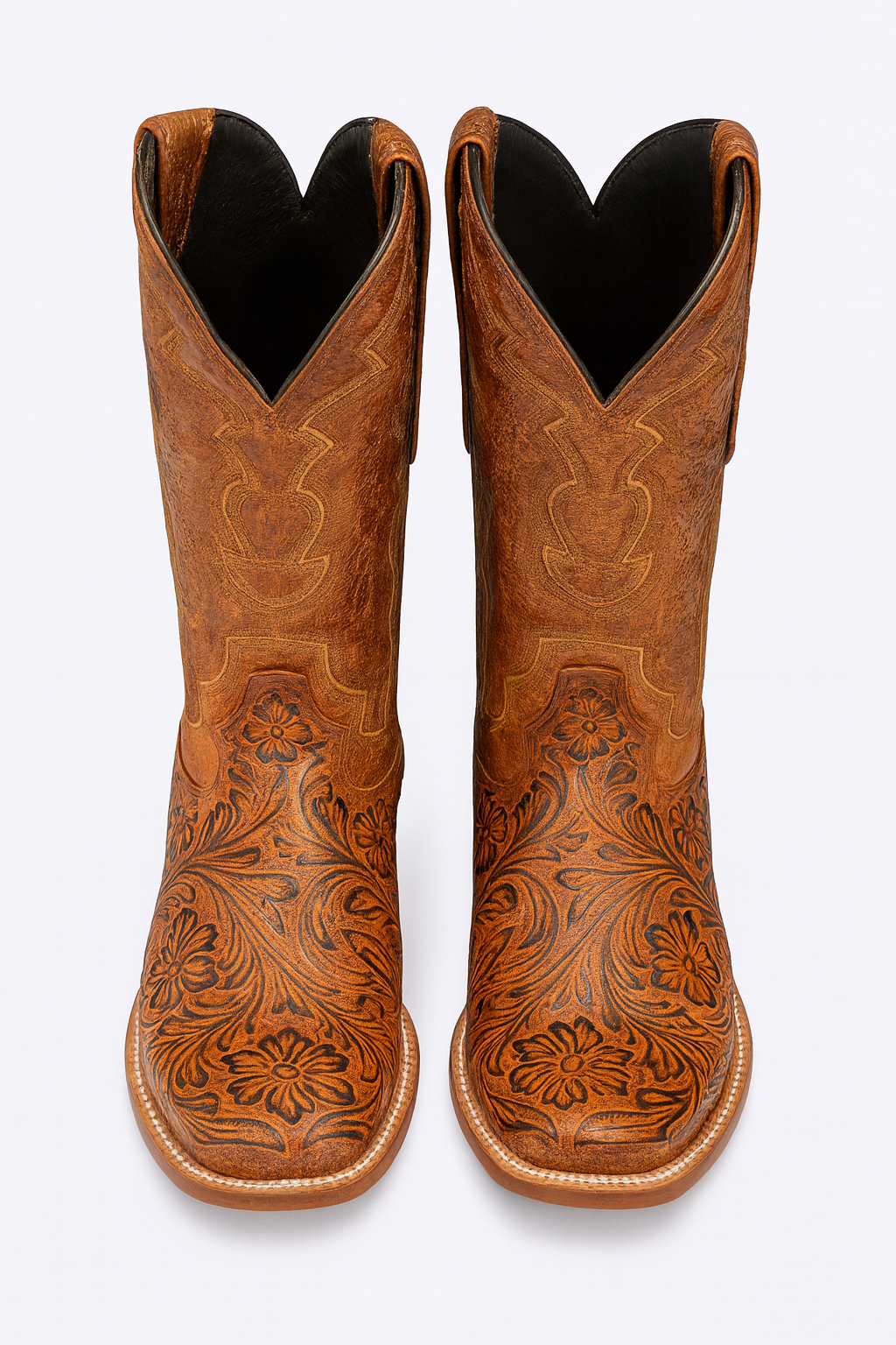 Hand Tooled Cowboy Boots Print - Cognac