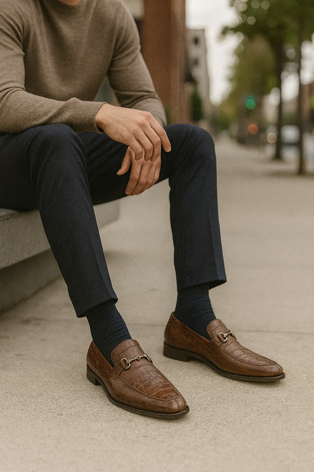 Mens Regal Brown Slip-On Shoes| Genuine Crocodile and Calfskin Leather - 6EE