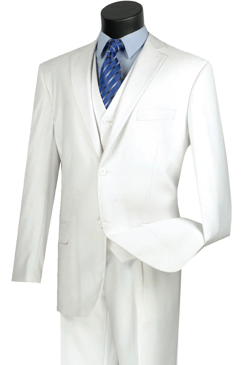 Mens Classic Fit Flat Front Vested Suit in White - 36 Short