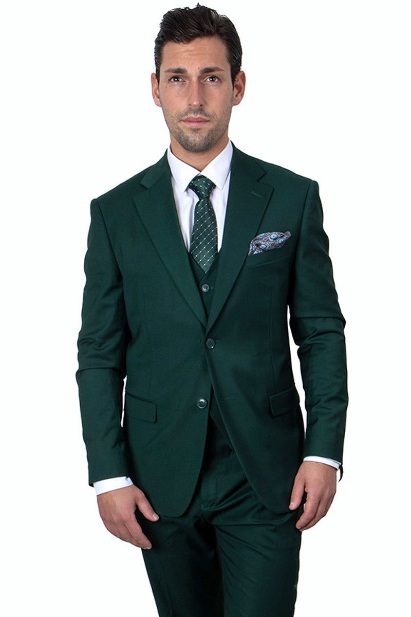 "Stacy Adams  Suit Men's Two Button Vested Suit in Hunter Green"