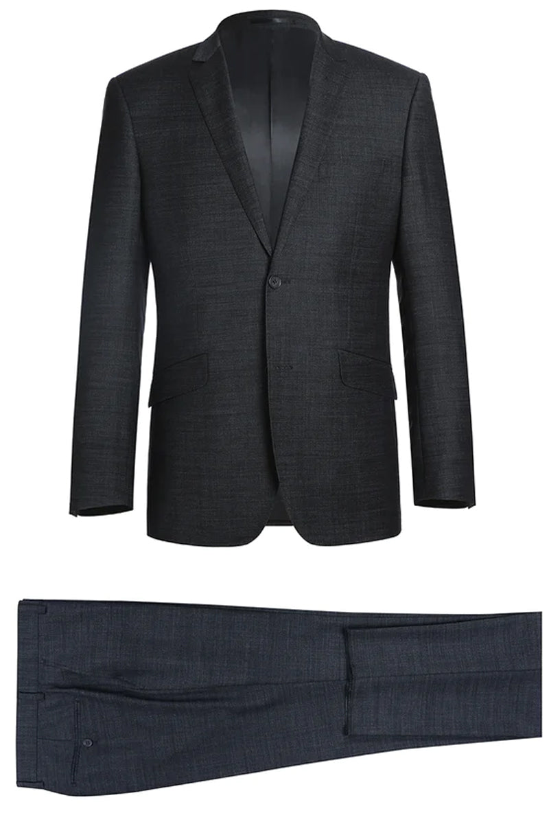 "Charcoal Grey Slim Fit Wool Suit - Men's Basic Two Button" - 34 Short